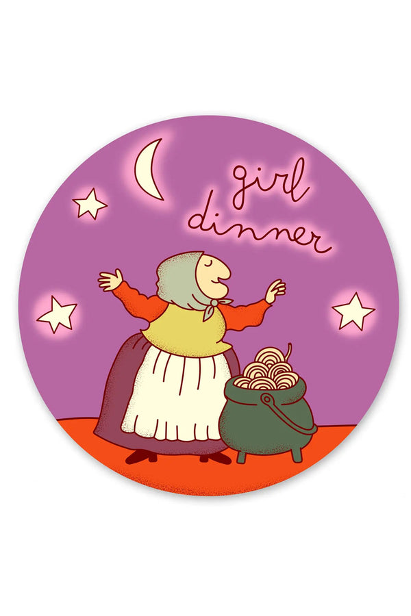 Girl Dinner Grandma Witch Spaghetti Circle Vinyl Sticker