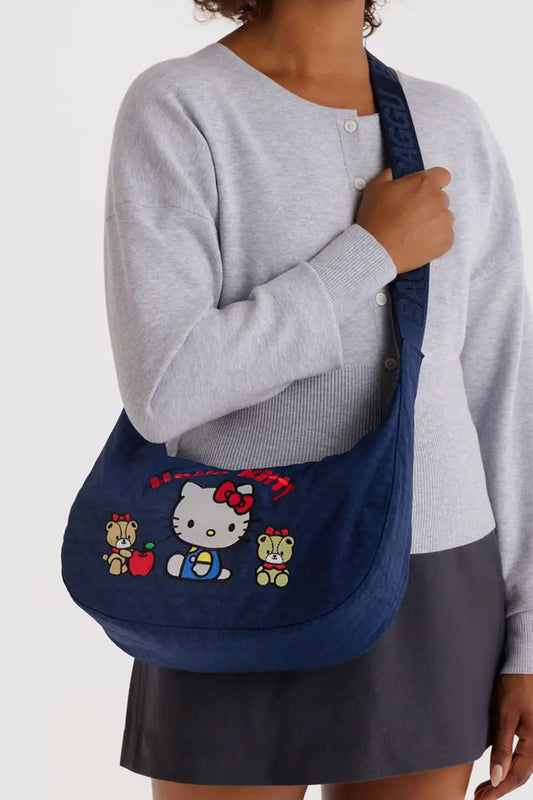 Medium Nylon Crescent Bag - Embroidered Hello Kitty & Teddy