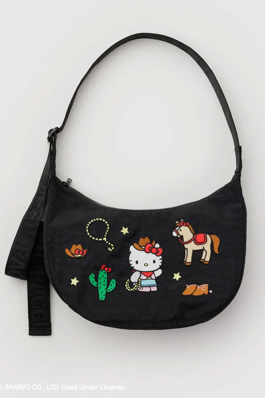Medium Nylon Crescent Bag - Embroidered Hello Kitty Western