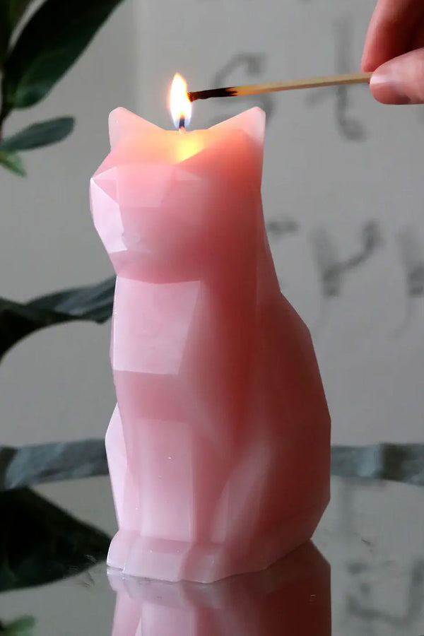 PyroPet Kisa Cat Skeleton Candle - 7" Tall, Light Pink