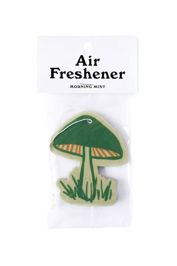 Mushroom shaped air freshener. The scent is Morning mist. White background.
