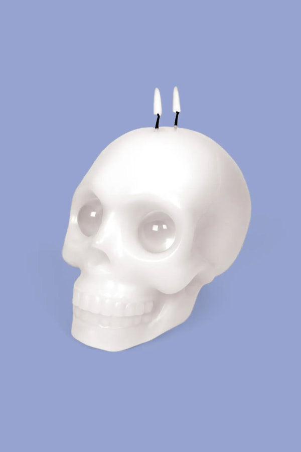 Skull Candle With Crystal Eyeballs - 20 Hr Burn, White